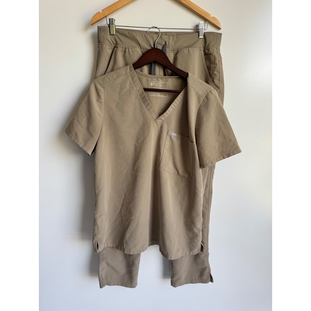 Figs Khaki Tan Scrub Set Catarina Top Yola Yoga Pant Large chiro hospital dental
